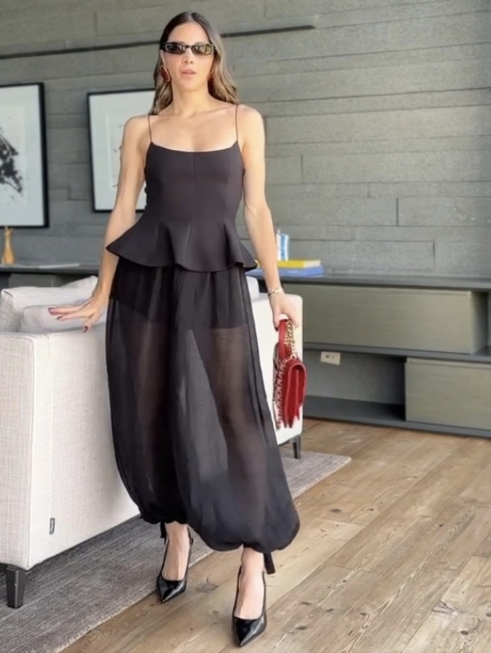 ZARA TIE HEM BALLOON PANTS BLACK SIZE M